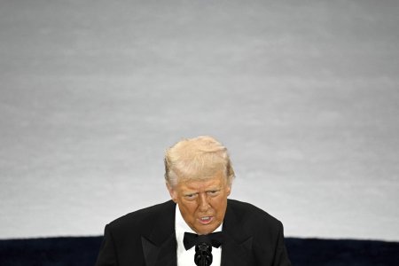 President Donald Trump speaks at the National Republican Congressional Committee (NRCC) dinner at the National Building Museum in Washington, Tuesday, April 8, 2025. (Pool via AP)