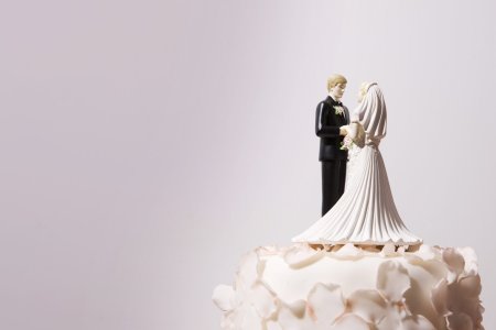 Happy couple figurine on the top of the Wedding Cake.