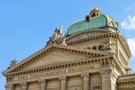 Detail of Swiss Parliament building in the old city center, Bern, Switzerland