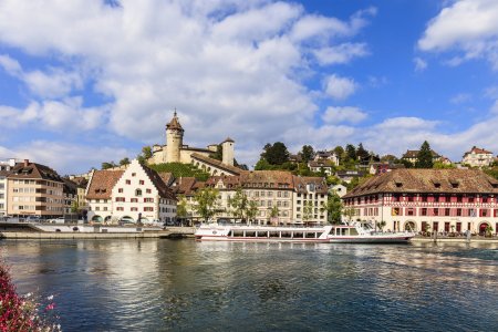 Schaffhausen is a Swiss city in the canton of the same name, whose old town conserves many fine Renaissance buildings decorated with frescoes. The city symbol is the Munot, a16th century fortification surrounded by vineyards which hosts various events. The city overlooks the river Rhine.