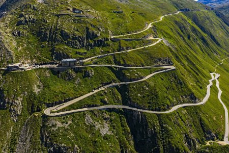 The Furka Pass in Switzerland Aerial view