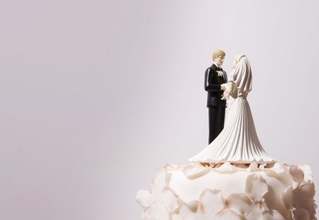 Happy couple figurine on the top of the Wedding Cake.