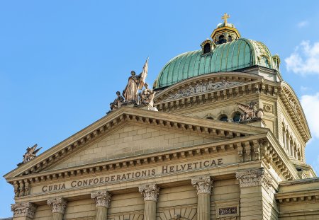 Detail of Swiss Parliament building in the old city center, Bern, Switzerland