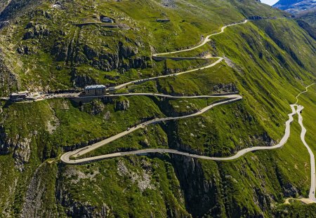 The Furka Pass in Switzerland Aerial view